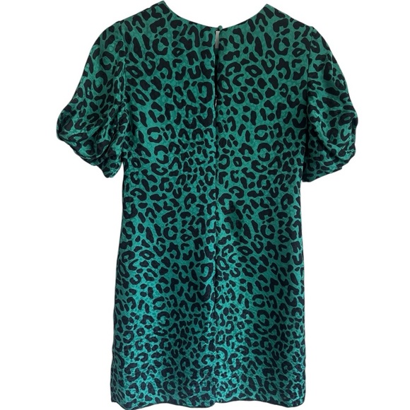 MILLY Melinda Short-Sleeve Leopard-Print Silk Shift Dress | Emerald Green Mini 2 - Picture 3 of 8
